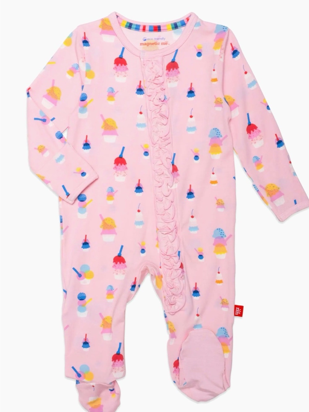 Magnetic Me Sundae Print Ruffle-Trim Footie
